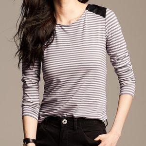 🎁Banana Republic Faux-Leather Trim Striped Top